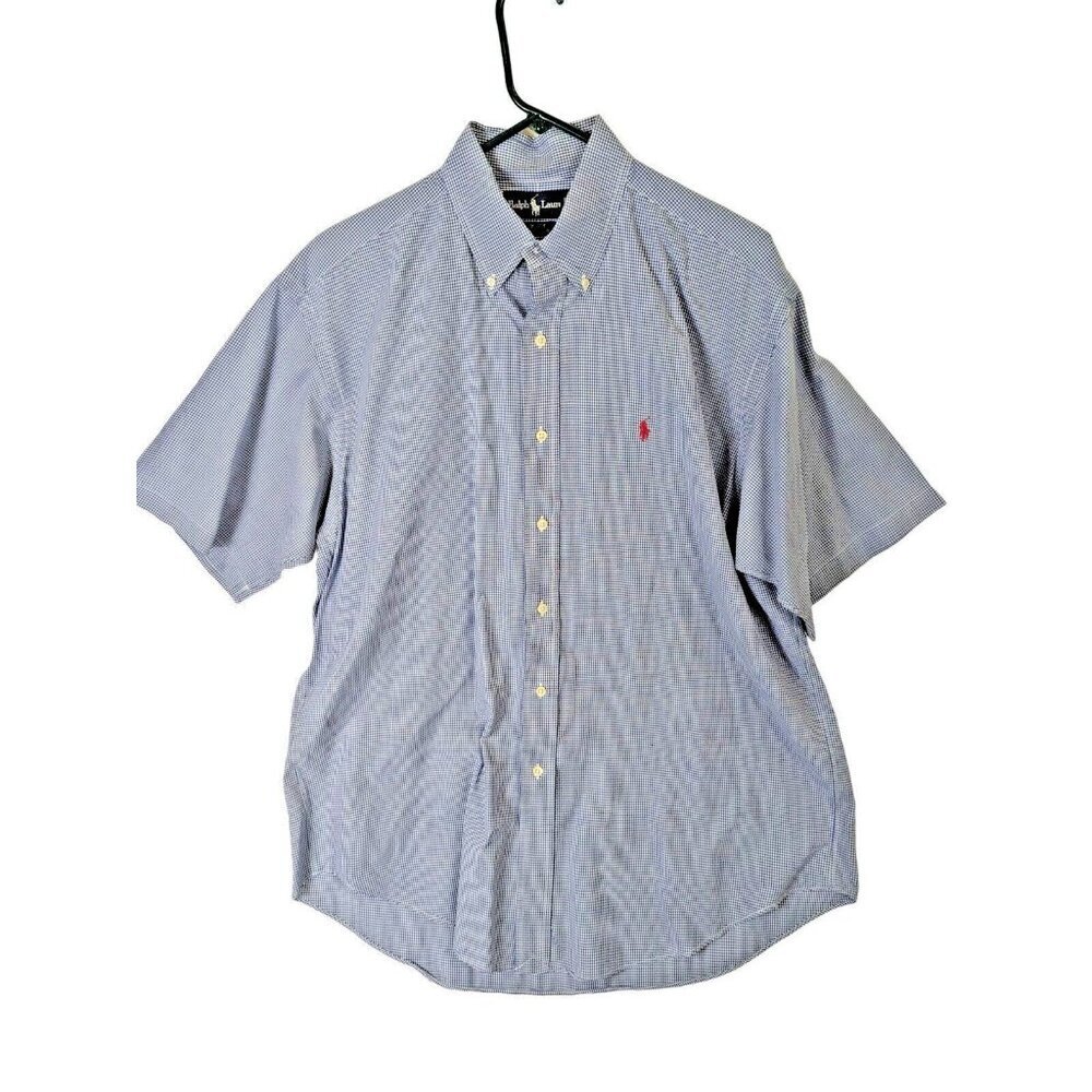 Vintage Ralph Lauren Shirt Men size L Blue BLAIRE Short Sleeve Button Up Cotton